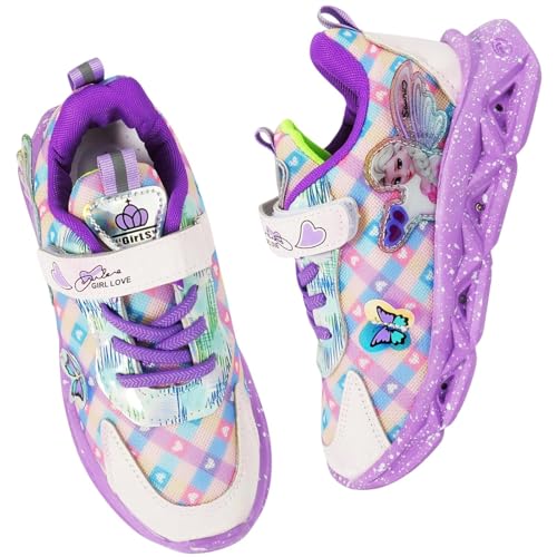 Vorkhuaeri Kinder ELSA Turnschuhe für Mädchen, Kinderschuhe Sportschuhe Prinzessin Schuhe Mädchen Mesh Sneaker (A1-Purple-Mesh2,28) von Vorkhuaeri