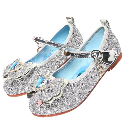 Vorkhuaeri Kinderschuh Prinzessin Schuhe ELSA Mädchen Flache Sportschuhe für Kinder Tanz Turnschuhe Prinzessin Kostüm Schuhe für Dress Up Party Cosplay (A2-Silver,30) von Vorkhuaeri