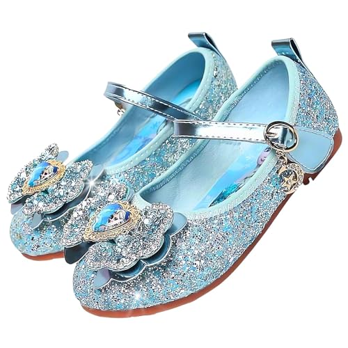 Vorkhuaeri Kinderschuh Prinzessin Schuhe ELSA Mädchen Flache Sportschuhe für Kinder Tanz Turnschuhe Prinzessin Kostüm Schuhe für Dress Up Party Cosplay (A3-Blue,31) von Vorkhuaeri