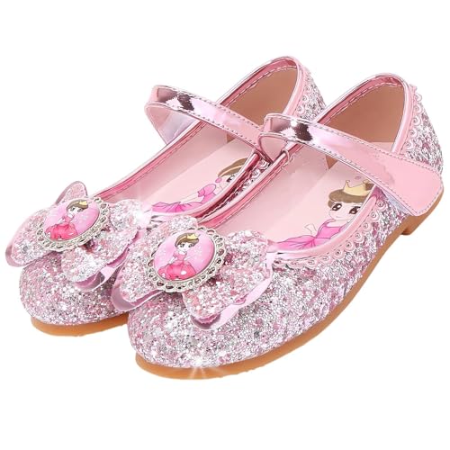 Vorkhuaeri Kinderschuh Prinzessin Schuhe ELSA Mädchen Flache Sportschuhe für Kinder Tanz Turnschuhe Prinzessin Kostüm Schuhe für Dress Up Party Cosplay (B1-Rosa,23) von Vorkhuaeri