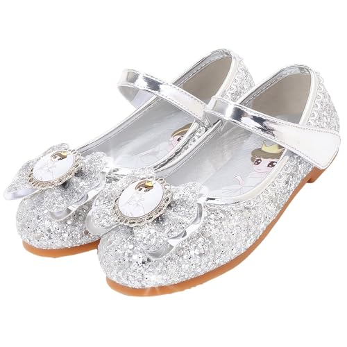 Vorkhuaeri Kinderschuh Prinzessin Schuhe ELSA Mädchen Flache Sportschuhe für Kinder Tanz Turnschuhe Prinzessin Kostüm Schuhe für Dress Up Party Cosplay (B2-Silver,27) von Vorkhuaeri