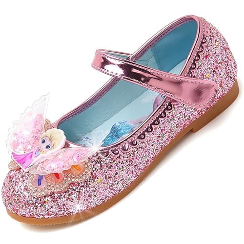 Vorkhuaeri Kinderschuh Prinzessin Schuhe ELSA Mädchen Flache Sportschuhe für Kinder Tanz Turnschuhe Prinzessin Kostüm Schuhe für Dress Up Party Cosplay (D1-Rosa,27) von Vorkhuaeri
