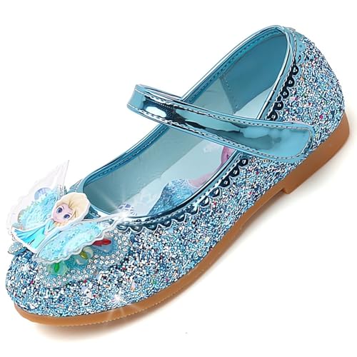 Vorkhuaeri Kinderschuh Prinzessin Schuhe ELSA Mädchen Flache Sportschuhe für Kinder Tanz Turnschuhe Prinzessin Kostüm Schuhe für Dress Up Party Cosplay (D2-Blue,27) von Vorkhuaeri