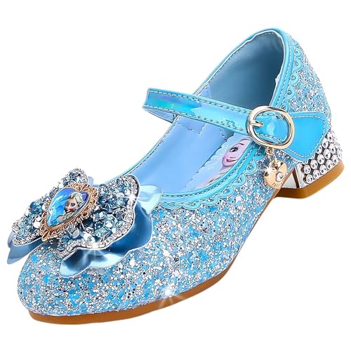 Vorkhuaeri Mädchen Prinzessin ELSA Schuhe Stöckelschuhe Kinder Glitzer Tanz Sneakers Prinzessin Kostüm Kinderschuhe für Dress Up Party Cosplay Hochzeit (A1-Blue,25) von Vorkhuaeri