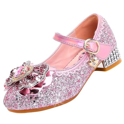 Vorkhuaeri Mädchen Prinzessin ELSA Schuhe Stöckelschuhe Kinder Glitzer Tanz Sneakers Prinzessin Kostüm Kinderschuhe für Dress Up Party Cosplay Hochzeit (A3-Rosa,26) von Vorkhuaeri