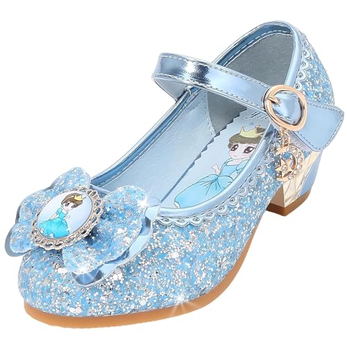 Vorkhuaeri Mädchen Prinzessin ELSA Schuhe Stöckelschuhe Kinder Glitzer Tanz Sneakers Prinzessin Kostüm Kinderschuhe für Dress Up Party Cosplay Hochzeit (B1-Blue,26) von Vorkhuaeri