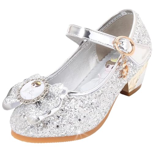Vorkhuaeri Mädchen Prinzessin ELSA Schuhe Stöckelschuhe Kinder Glitzer Tanz Sneakers Prinzessin Kostüm Kinderschuhe für Dress Up Party Cosplay Hochzeit (B2-Silver,28) von Vorkhuaeri