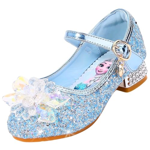 Vorkhuaeri Mädchen Prinzessin ELSA Schuhe Stöckelschuhe Kinder Glitzer Tanz Sneakers Prinzessin Kostüm Kinderschuhe für Dress Up Party Cosplay Hochzeit (C1-Blue,24) von Vorkhuaeri