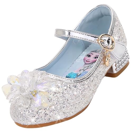 Vorkhuaeri Mädchen Prinzessin ELSA Schuhe Stöckelschuhe Kinder Glitzer Tanz Sneakers Prinzessin Kostüm Kinderschuhe für Dress Up Party Cosplay Hochzeit (C2-Silver,24) von Vorkhuaeri