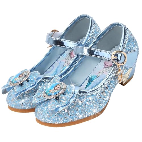 Vorkhuaeri Mädchen Prinzessin ELSA Schuhe Stöckelschuhe Kinder Glitzer Tanz Sneakers Prinzessin Kostüm Kinderschuhe für Dress Up Party Cosplay Hochzeit (D1-Blue,27) von Vorkhuaeri