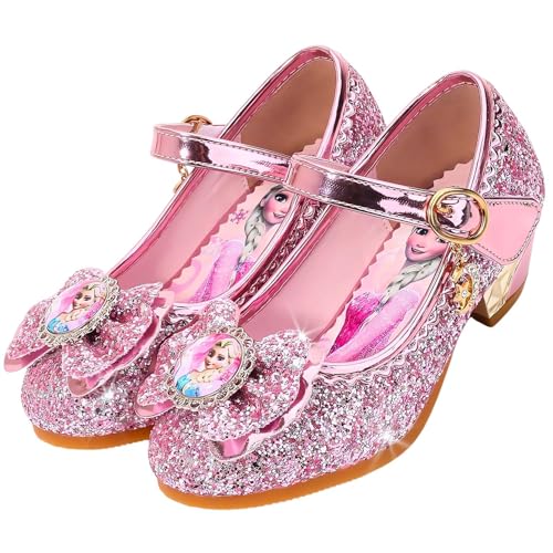 Vorkhuaeri Mädchen Prinzessin ELSA Schuhe Stöckelschuhe Kinder Glitzer Tanz Sneakers Prinzessin Kostüm Kinderschuhe für Dress Up Party Cosplay Hochzeit (D3-Pink,32) von Vorkhuaeri