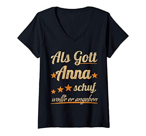 Damen Vorname Anna Lustiges Personalisiertes Name Geschenk T-Shirt mit V-Ausschnitt von Vorname Anna Geschenke zum Geburtstag