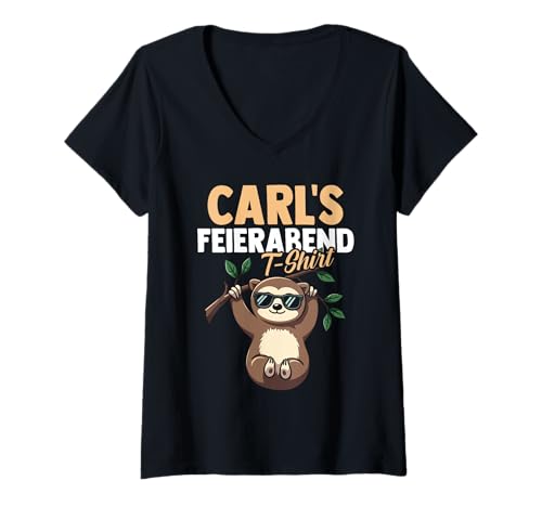 Damen Faultier Feierabend Carl T-Shirt mit V-Ausschnitt von Vorname Carl