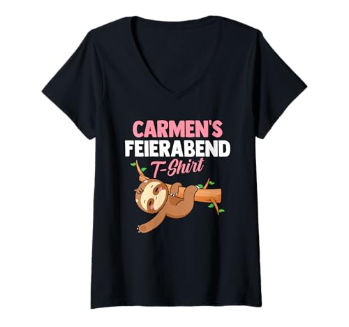 Damen Faultier Feierabend Carmen T-Shirt mit V-Ausschnitt von Vorname Carmen