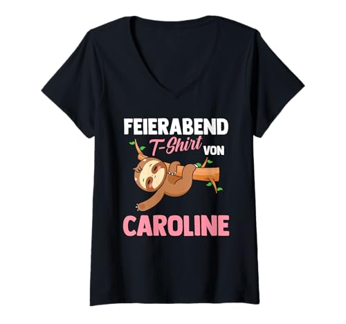 Damen Faultier Feierabend Caroline T-Shirt mit V-Ausschnitt von Vorname Caroline