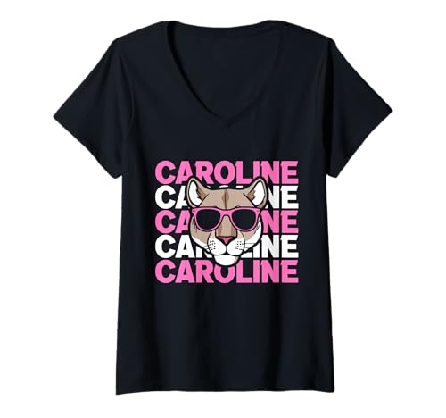 Damen Löwin Caroline T-Shirt mit V-Ausschnitt von Vorname Caroline