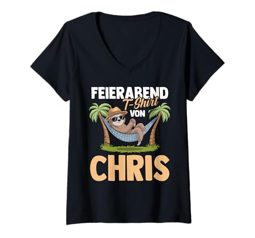 Damen Faultier Feierabend Chris Christopher Christian T-Shirt mit V-Ausschnitt von Vorname Christian Christopher Chris