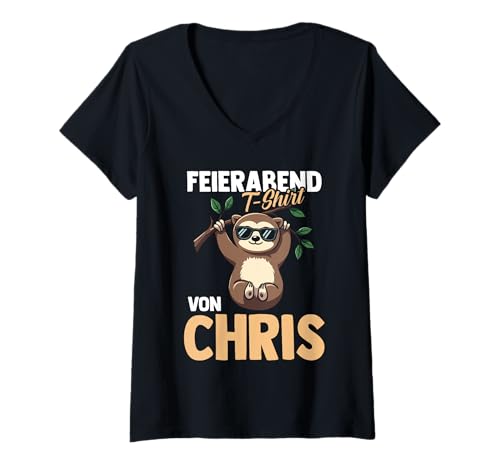Damen Faultier Feierabend Chris Christopher Christian T-Shirt mit V-Ausschnitt von Vorname Christian Christopher Chris