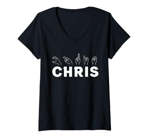 Damen Gebärdensprache Chris Christopher Christian T-Shirt mit V-Ausschnitt Damen Gebärdensprache Chris Christopher Christian T-Shirt mit V-Ausschnitt von Vorname Christian Christopher Chris