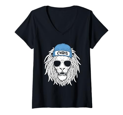 Damen Löwe Chris Christopher Christian T-Shirt mit V-Ausschnitt Damen Löwe Chris Christopher Christian T-Shirt mit V-Ausschnitt von Vorname Christian Christopher Chris