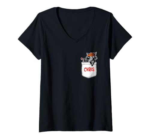 Damen Waschbär Chris Christopher Christian T-Shirt mit V-Ausschnitt Damen Waschbär Chris Christopher Christian T-Shirt mit V-Ausschnitt von Vorname Christian Christopher Chris