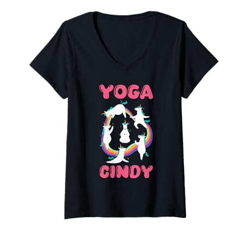 Damen Einhorn Yoga Cindy T-Shirt mit V-Ausschnitt Damen Einhorn Yoga Cindy T-Shirt mit V-Ausschnitt von Vorname Cindy
