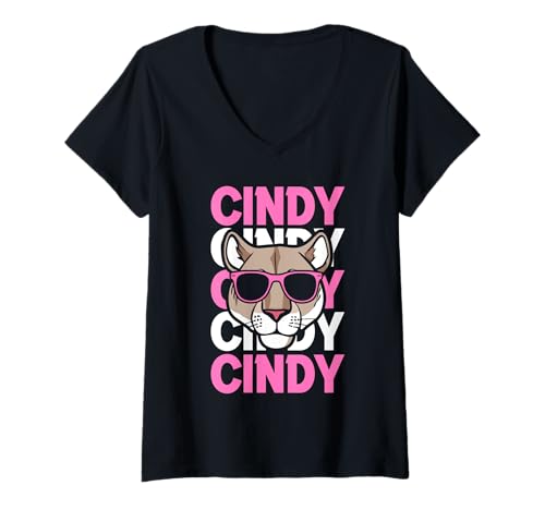 Damen Löwin Cindy T-Shirt mit V-Ausschnitt Damen Löwin Cindy T-Shirt mit V-Ausschnitt von Vorname Cindy
