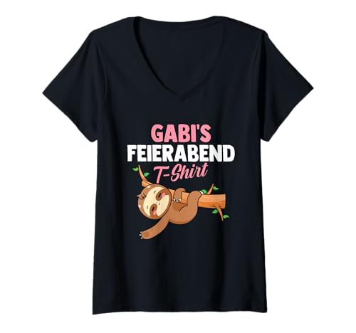 Damen Faultier Feierabend Gabi T-Shirt mit V-Ausschnitt von Vorname Gabi Gabriela Gabrielle