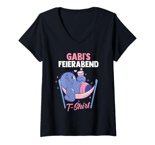 Damen Kaktus Feierabend Gabi T-Shirt mit V-Ausschnitt von Vorname Gabi Gabriela Gabrielle