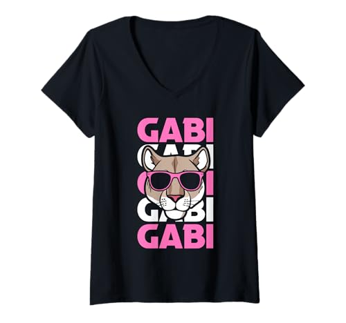 Damen Löwin Gabi T-Shirt mit V-Ausschnitt von Vorname Gabi Gabriela Gabrielle