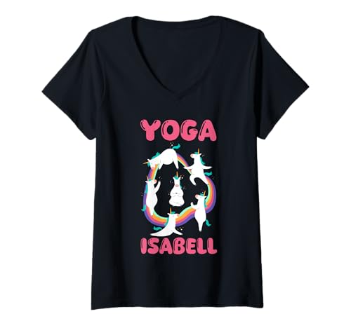 Damen Einhorn Yoga Isabell T-Shirt mit V-Ausschnitt Damen Einhorn Yoga Isabell T-Shirt mit V-Ausschnitt von Vorname Isabell