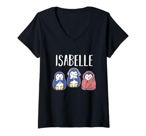 Damen Gamer Zocker Zocken Pinguin Gaming Isabelle T-Shirt mit V-Ausschnitt von Vorname Isabelle