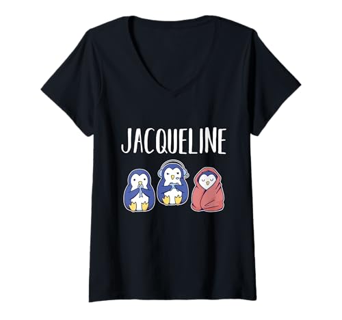 Damen Gamer Zocker Zocken Pinguin Gaming Jacqueline T-Shirt mit V-Ausschnitt von Vorname Jacqueline