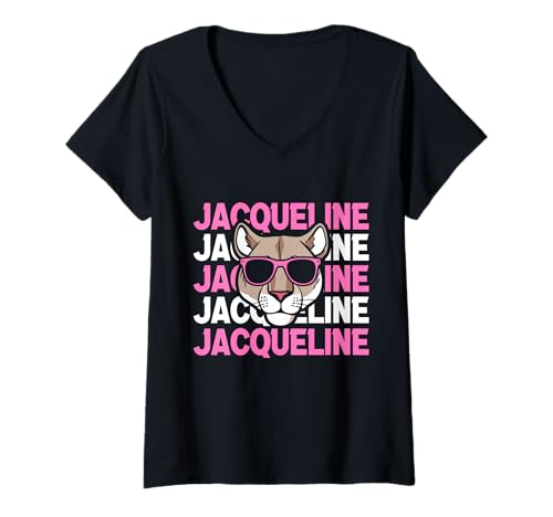 Damen Löwin Jacqueline T-Shirt mit V-Ausschnitt von Vorname Jacqueline