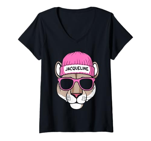 Damen Löwin Jacqueline T-Shirt mit V-Ausschnitt von Vorname Jacqueline