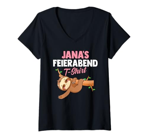 Damen Faultier Feierabend Jana T-Shirt mit V-Ausschnitt von Vorname Jana