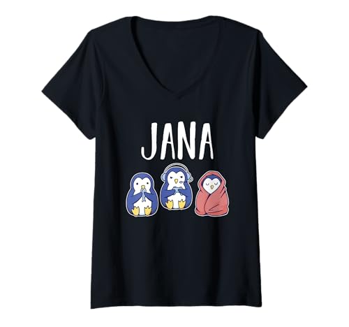 Damen Gamer Zocker Zocken Pinguin Gaming Jana T-Shirt mit V-Ausschnitt von Vorname Jana