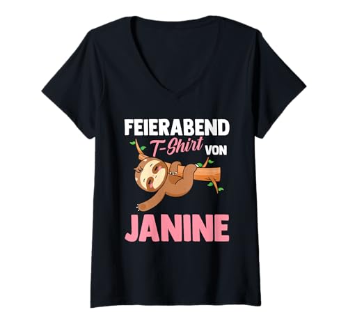 Damen Faultier Feierabend Janine T-Shirt mit V-Ausschnitt von Vorname Janine