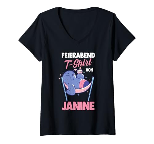 Damen Kaktus Feierabend Janine T-Shirt mit V-Ausschnitt von Vorname Janine