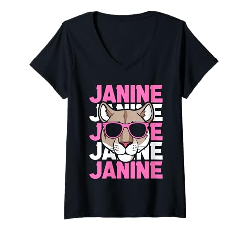 Damen Löwin Janine T-Shirt mit V-Ausschnitt von Vorname Janine