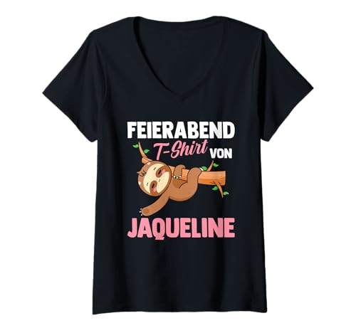 Damen Faultier Feierabend Jaqueline T-Shirt mit V-Ausschnitt von Vorname Jaqueline