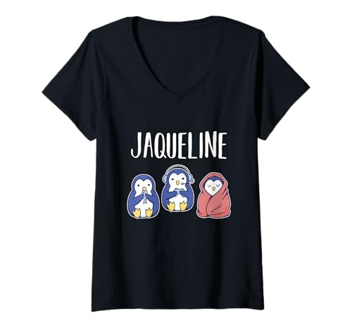 Damen Gamer Zocker Zocken Pinguin Gaming Jaqueline T-Shirt mit V-Ausschnitt von Vorname Jaqueline