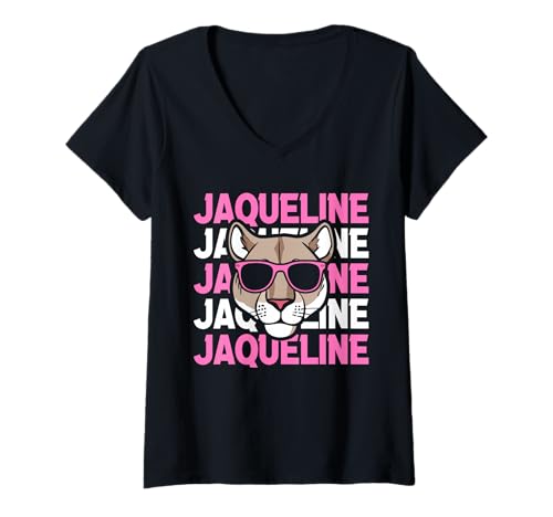 Damen Löwin Jaqueline T-Shirt mit V-Ausschnitt von Vorname Jaqueline