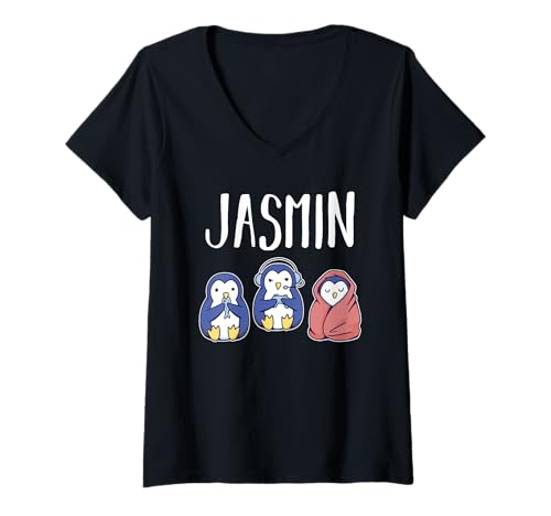 Damen Gamer Zocker Zocken Pinguin Gaming Jasmin T-Shirt mit V-Ausschnitt Damen Gamer Zocker Zocken Pinguin Gaming Jasmin T-Shirt mit V-Ausschnitt von Vorname Jasmin