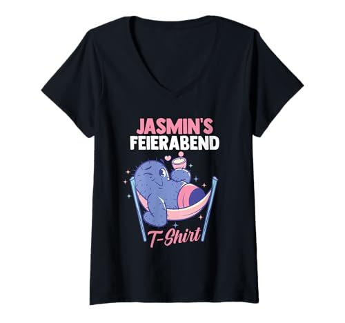 Damen Kaktus Feierabend Jasmin T-Shirt mit V-Ausschnitt Damen Kaktus Feierabend Jasmin T-Shirt mit V-Ausschnitt von Vorname Jasmin