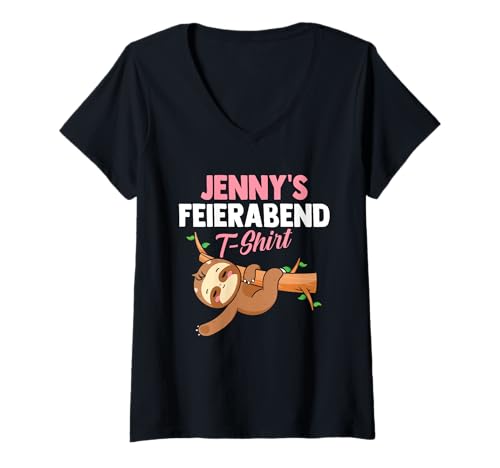 Damen Faultier Feierabend Jenny T-Shirt mit V-Ausschnitt von Vorname Jennifer Jenny