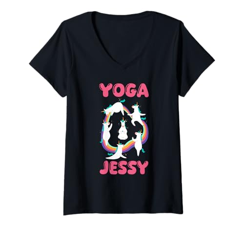 Damen Einhorn Yoga Jessy Jessica T-Shirt mit V-Ausschnitt Damen Einhorn Yoga Jessy Jessica T-Shirt mit V-Ausschnitt von Vorname Jessy Jessica
