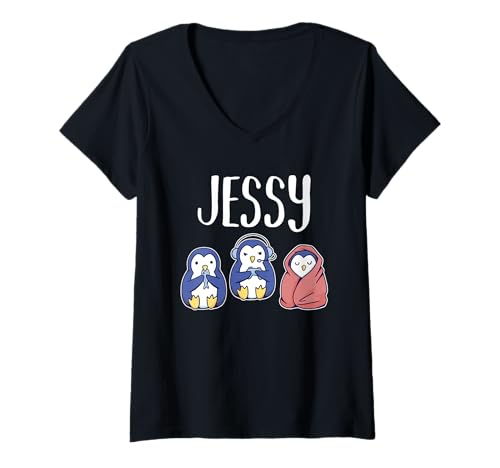Damen Gamer Zocker Zocken Pinguin Gaming Jessy Jessica T-Shirt mit V-Ausschnitt Damen Gamer Zocker Zocken Pinguin Gaming Jessy Jessica T-Shirt mit V-Ausschnitt von Vorname Jessy Jessica