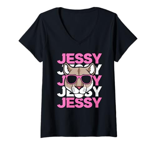 Damen Löwin Jessy Jessica T-Shirt mit V-Ausschnitt Damen Löwin Jessy Jessica T-Shirt mit V-Ausschnitt von Vorname Jessy Jessica