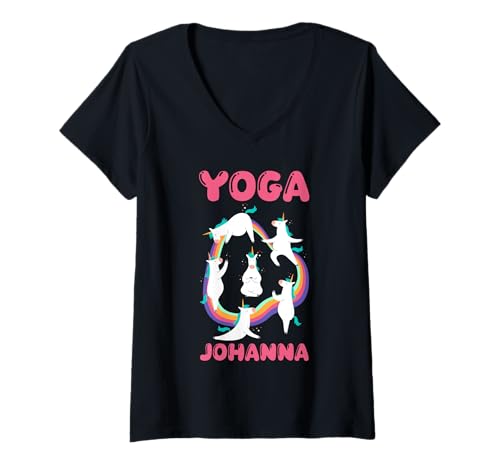 Damen Einhorn Yoga Johanna T-Shirt mit V-Ausschnitt von Vorname Johanna